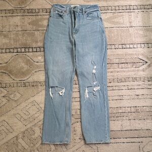 Abercrombie & Fitch Light Blue Distressed Straight Leg Jeans
